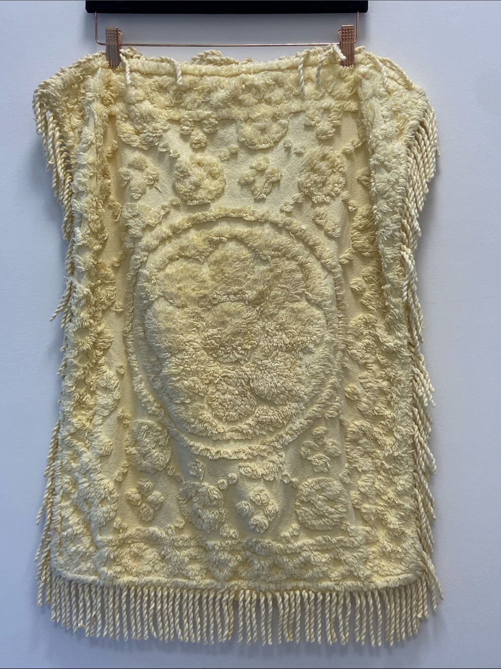 Collections Etc Set of 2 Yellow Chenille Fringe Medalion Pillow Shams
